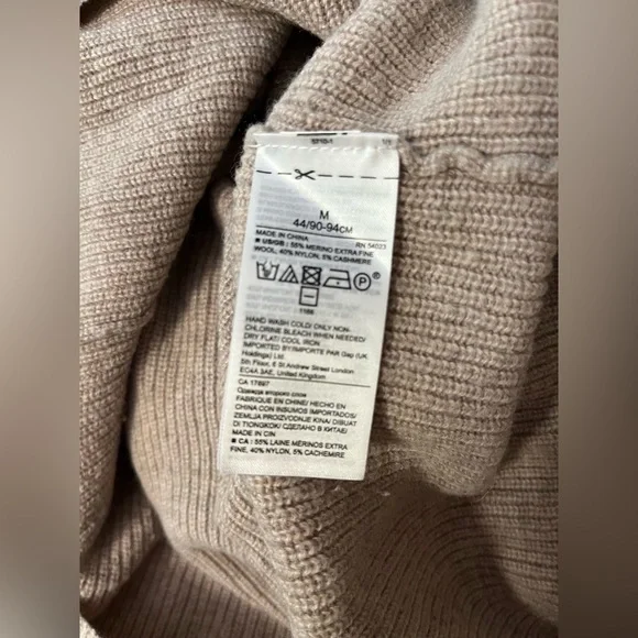 Banana Republic Greige Ruffle-Cuff Turtleneck Wool Cashmere Blend M - Picture 5 of 8